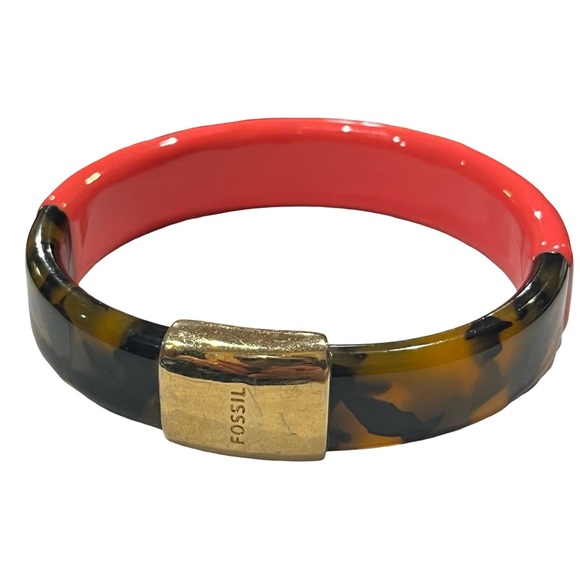 Fossil Coral Pink and Tortoise Shell Bangle Bracelet with Gold Accent - Picture 1 of 5